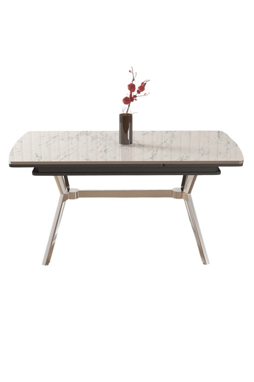 Masa extensibila, Hanah Home, Sim, 89x76x150 cm, Model de marmură albă / Crom — imaginea 2