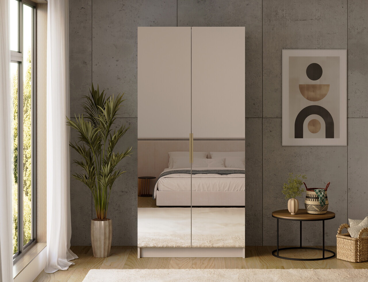 Dulap pentru haine cu oglinda ELTAP, KM2-SZA100, Mirtillo, 100x60x216 cm, PAL laminat, casmir — imaginea 4