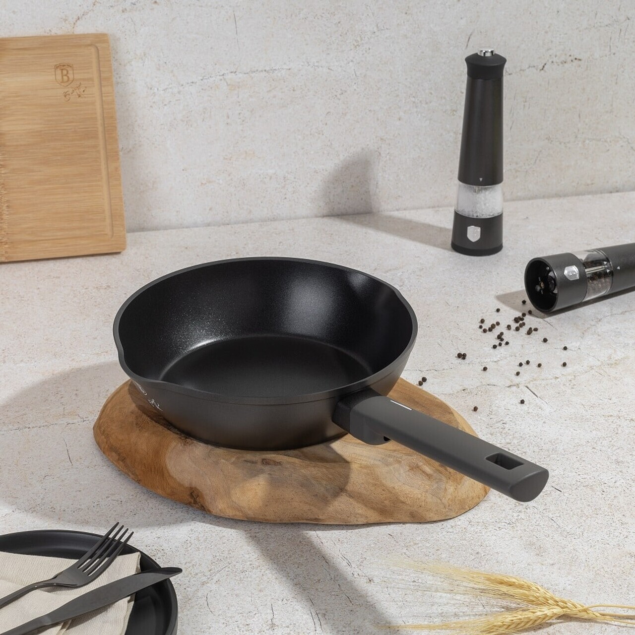 Tigaie adanca Berlinger Haus, Anthracite, 24 cm, 2.3 L, aluminiu forjat, antracit mat - imagine 2