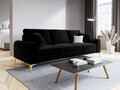 Canapea, Madara, Mazzini Sofas, 3 locuri, gold legs, 222x102x90 cm, catifea, negru