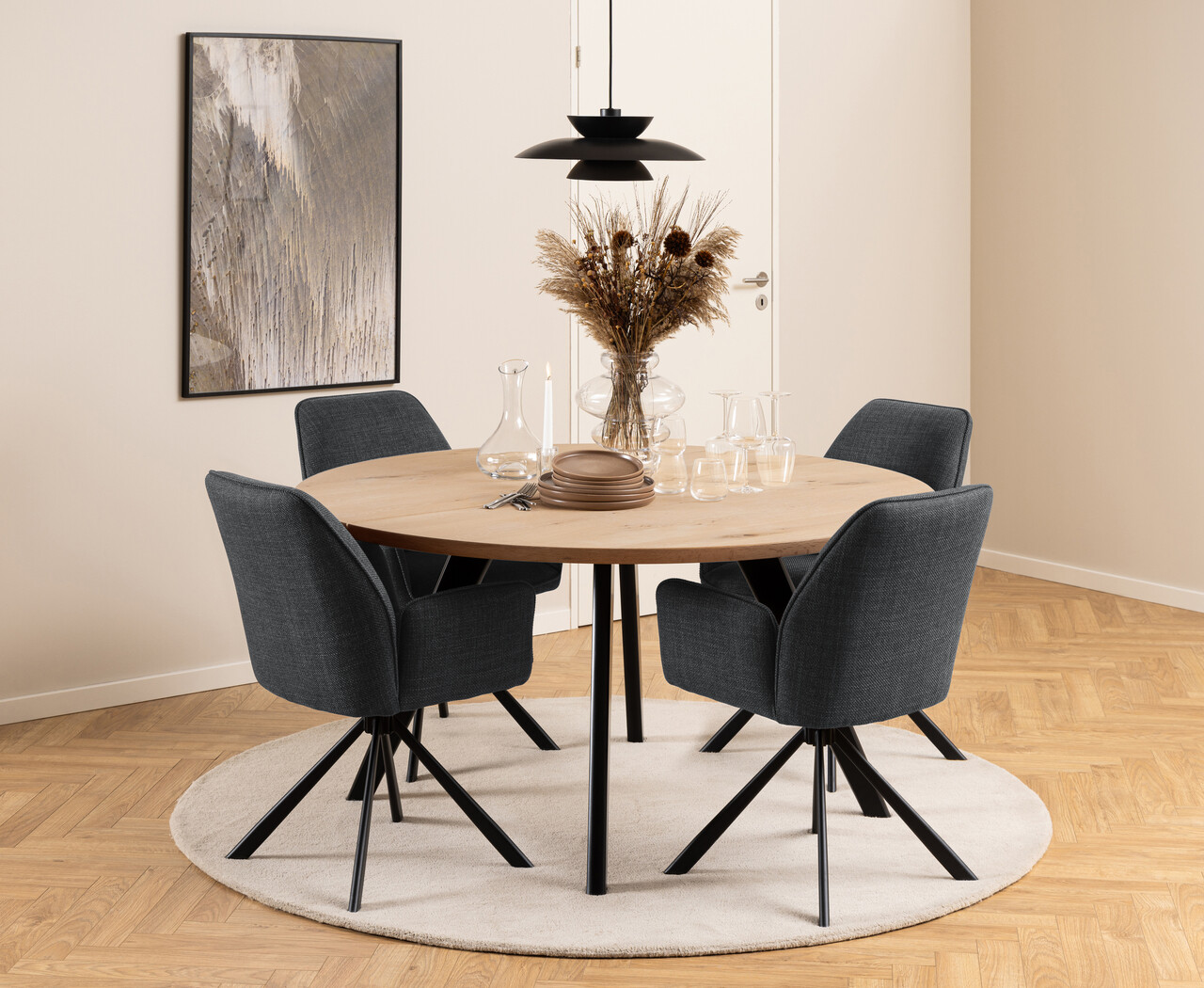 Scaun Glenda, Actona, 61x63x88.5 cm, rotativ, tesatura structurata/otel, gri inchis - view 5