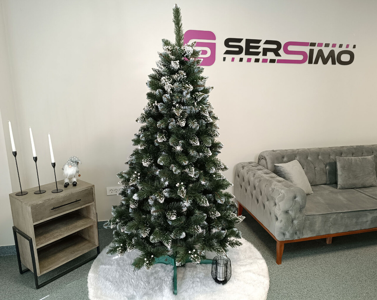 Brad artificial Christmas Deluxe by Sersimo, Crystal nins cu merisoare, 2D, 200cm — imaginea 13