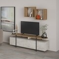 Comoda TV cu 2 rafturi, Decortie, Hanley, pal melaminat, alb/bej