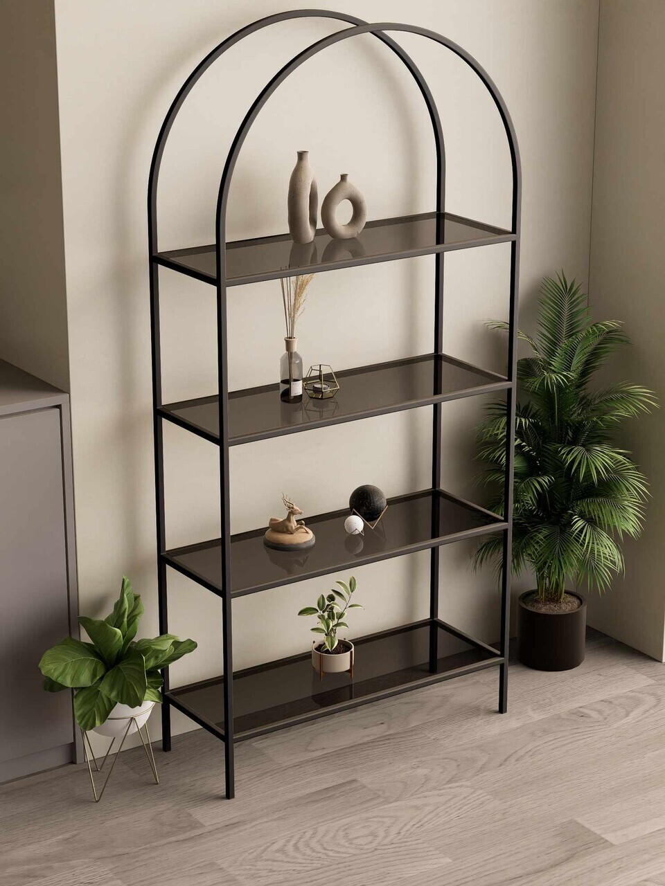Corp biblioteca, Hanah Home, Linda, 80x172x30 cm, Negru / Fume