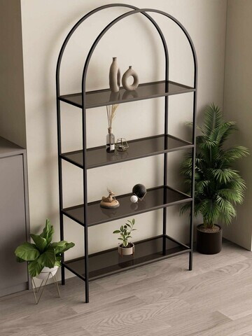 Corp biblioteca, Hanah Home, Linda, 80x172x30 cm, Negru / Fume
