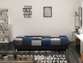 Canapea extensibila 3 locuri, ELTAP, Cayo, 192x90x90 cm, lemn/poliester, negru/albastru