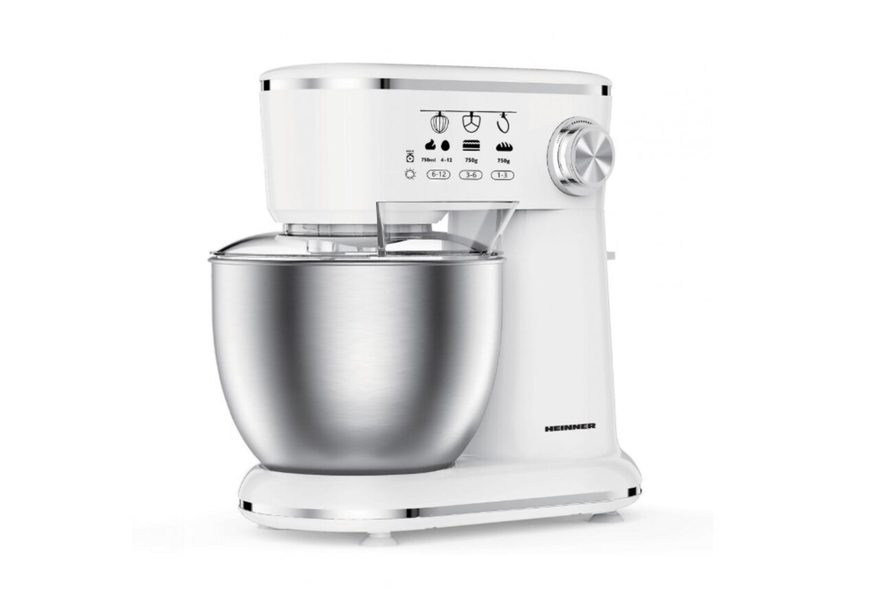 Mixer planetar Heinner, 1000W, 5L, alb/argintiu