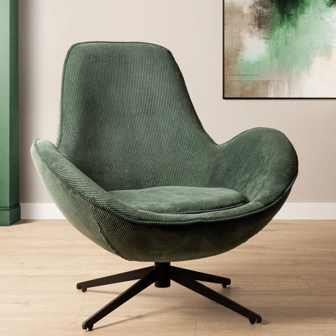 Fotoliu Lunaire, Homla, 86x76x87 cm, metal/catifea din poliester, verde