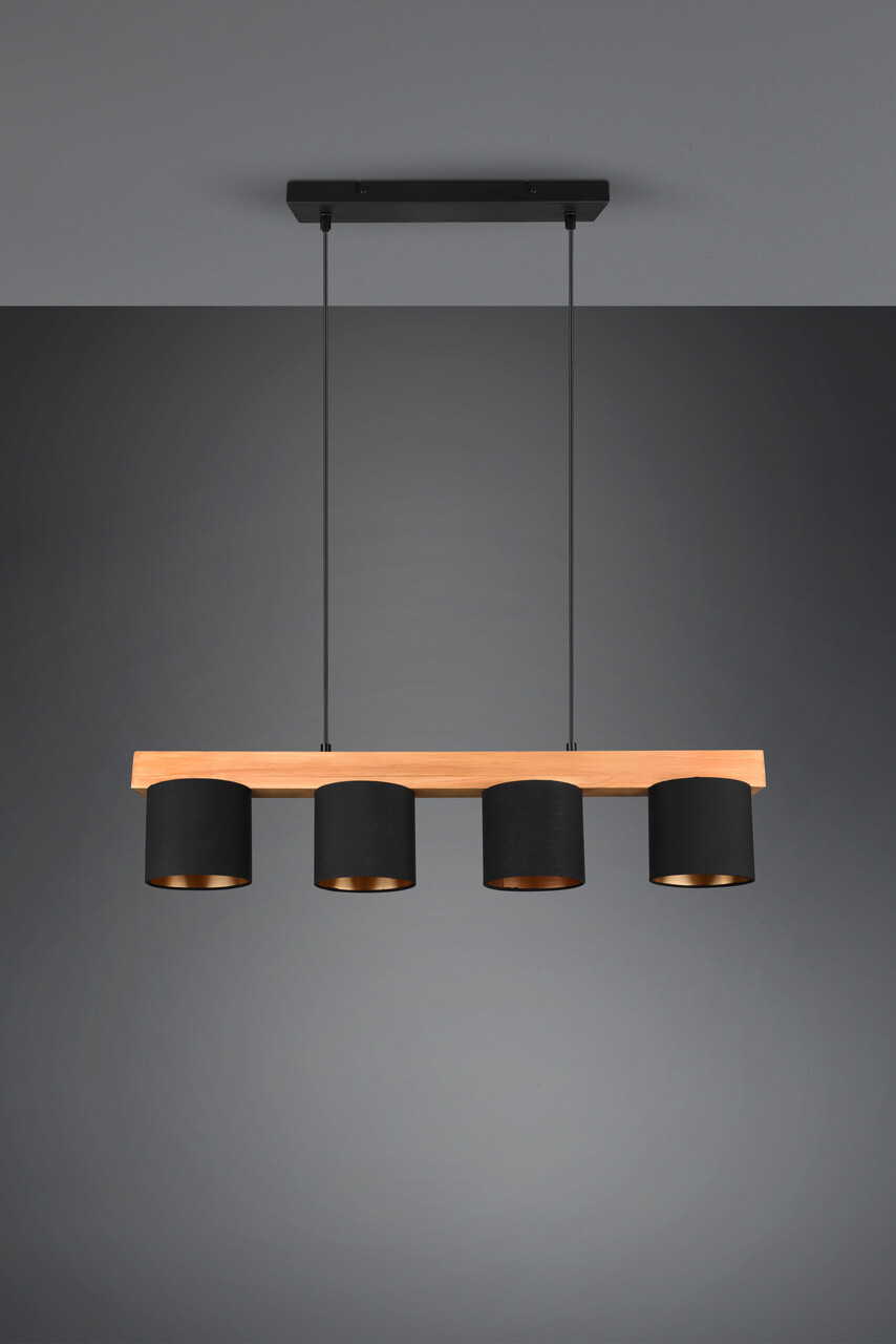 Lustra Cameron, RL, 75x12x150 cm, 28W, 4x E14, lemn, natur/negru