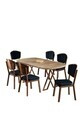 Set masa si scaune (7 piese), Hanah Home, Flori, Pin / Aspect de lemn / Antracit