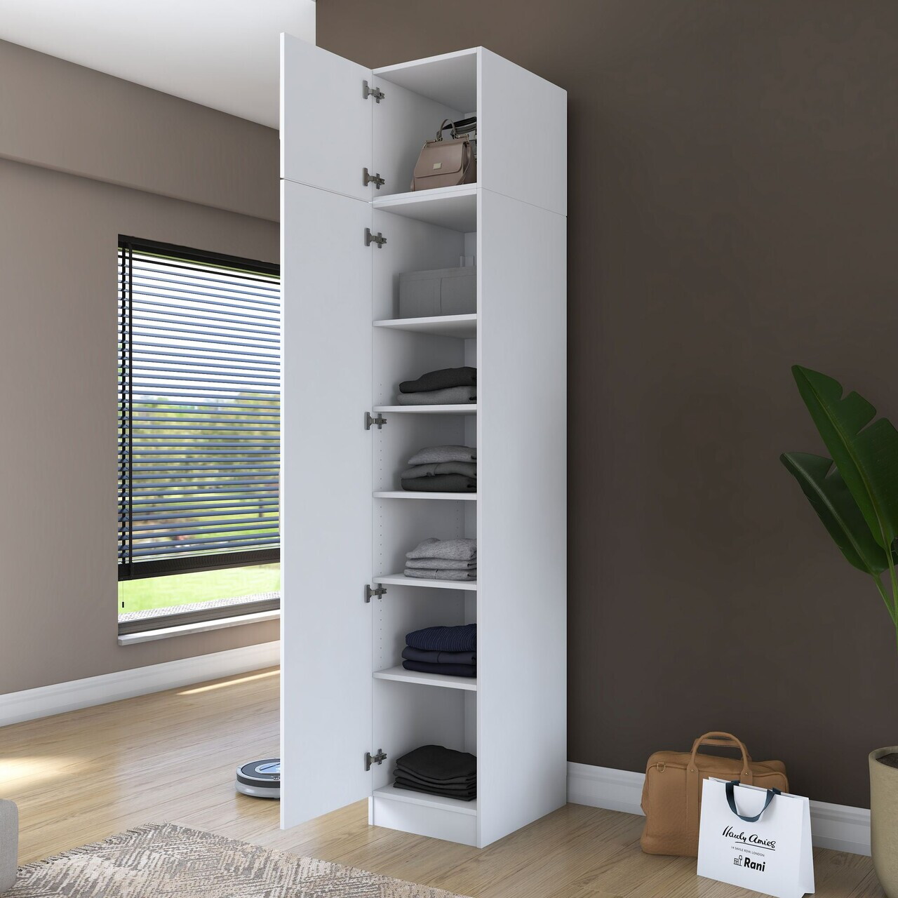 Dulap pentru haine, Hanah Home, BA212, 45x255x57.5 cm, PAL melaminat, Alb - view 4