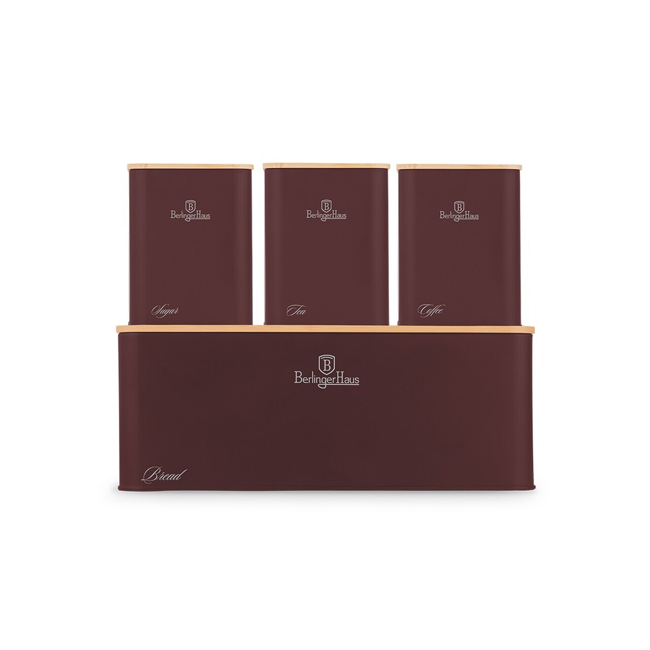 Set cutie pentru paine si 3 recipiente Berlinger Haus, Leonardo, 33x18x12 cm, otel carbon, visiniu mat/natur - view 2