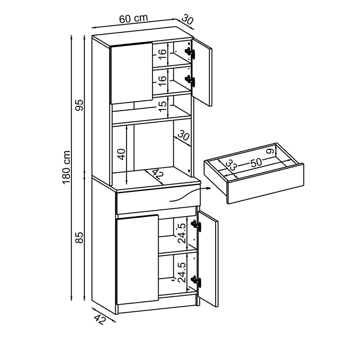 Dulap multifunctional, Hanah Home, 2738, 60x180x42 cm, PAL MELAMINAT, Pin Atlantic / Alb — imaginea 6