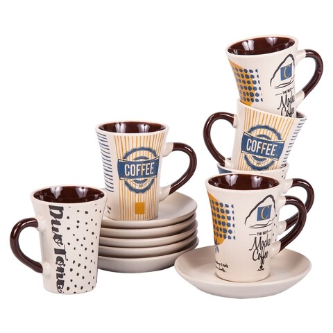 Set 6 cesti cu farfurie pentru cafea Creaciones Meng, 80 ml, ceramica