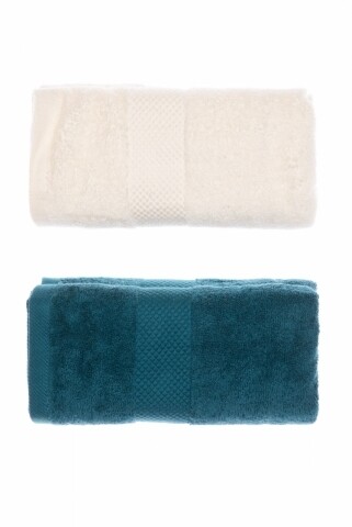 Set 2 prosoape de baie Viva, Square Nature, 50 x 90 cm, 100% bumbac organic, crem/petrol mezoni.ro