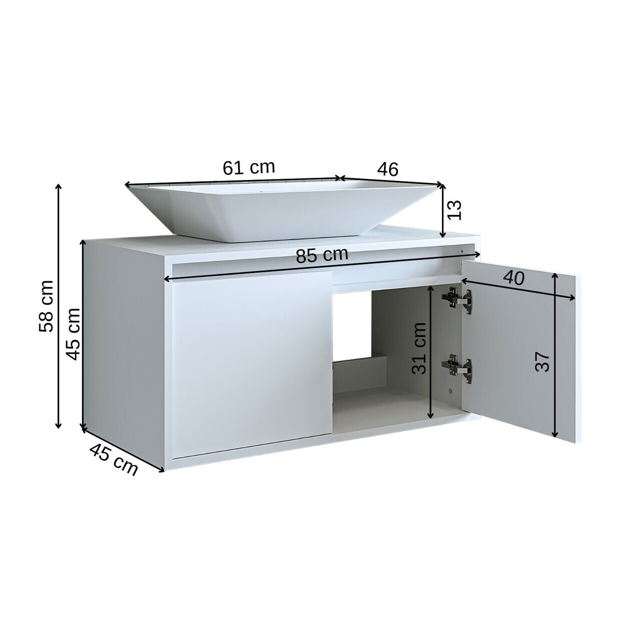 Dulap de baie cu chiuvetă, Hanah Home, 1715, 85x58x45 cm, MDF-LAM, Alb mat — imaginea 7