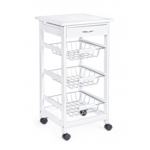 Carucior cu 3 cosuri, small chef, bizzotto, 37x37x75 cm, lemn de pin/ceramica, alb