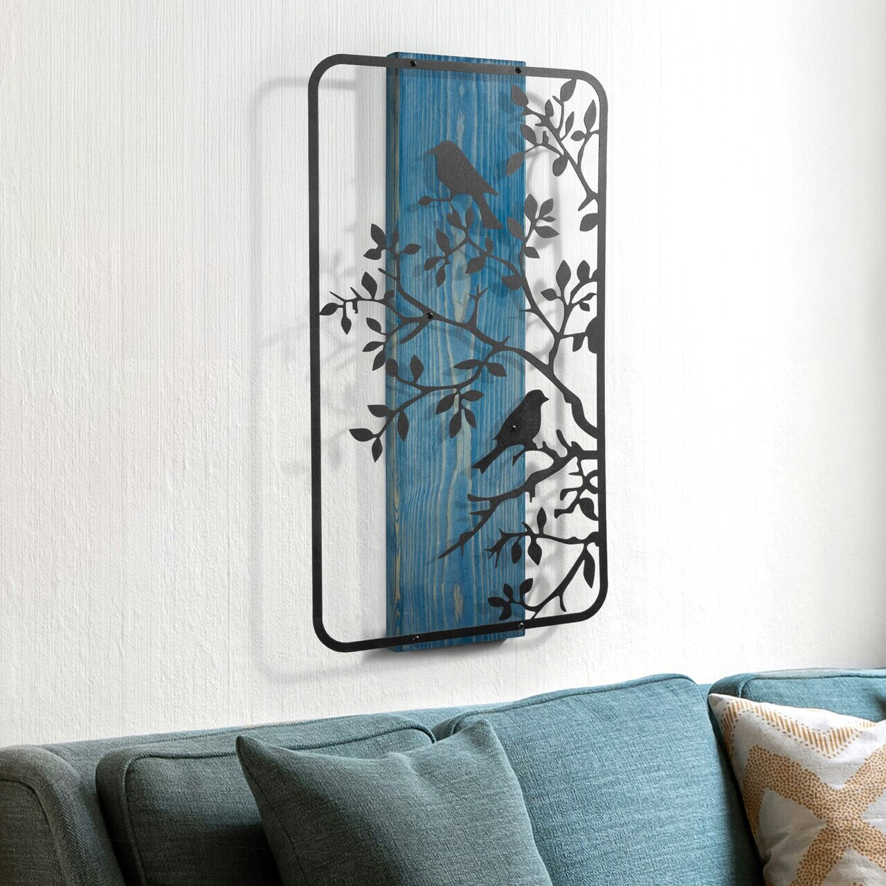 Decoratiune de perete, Nidra, Cadru: Lemn (Grosime: 2 cm), Albastru/Negru — imaginea 5