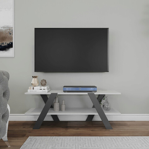 Comoda tv, kalune design, april, 120x45x33.1 cm, alb / gri