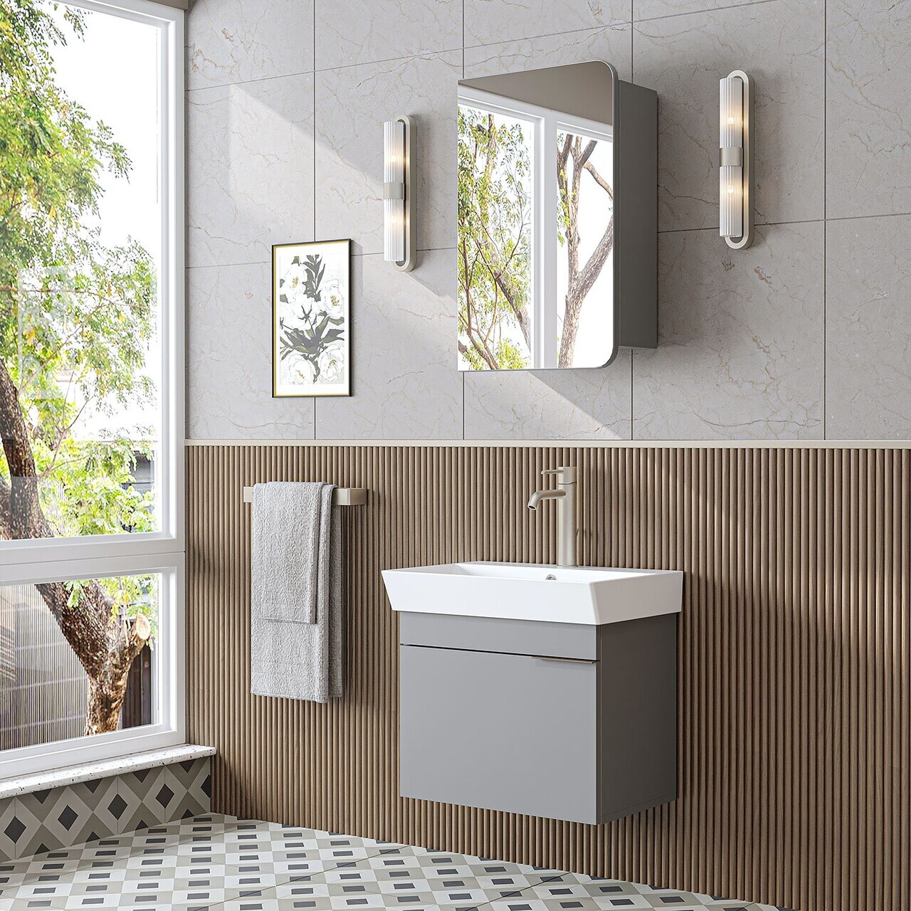 Set Dulap de Baie cu Chiuvetă și Oglindă (2 Piese), Hanah Home, 2928, MDF, Frasin — imaginea 2