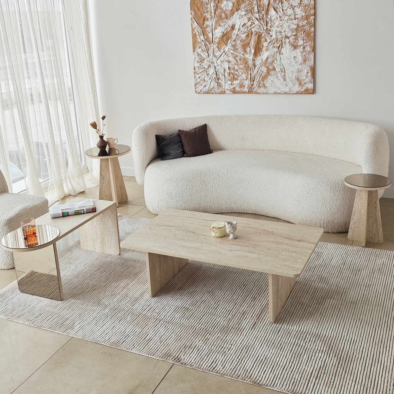 Set masute Nesting 4 piese, Hanah Home, Luna, PAL, Travertine / Bronze - imagine 7