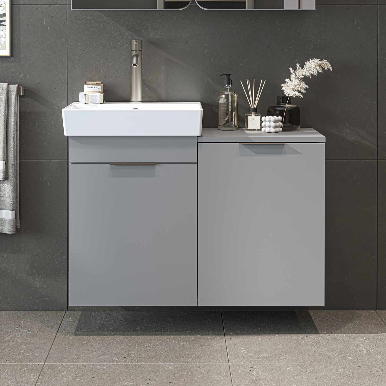 Dulap de baie cu chiuvetă, Hanah Home, Dubai Sepetli, 92.2x69.5x38.6 cm, PAL, Gri deschis — imaginea 3