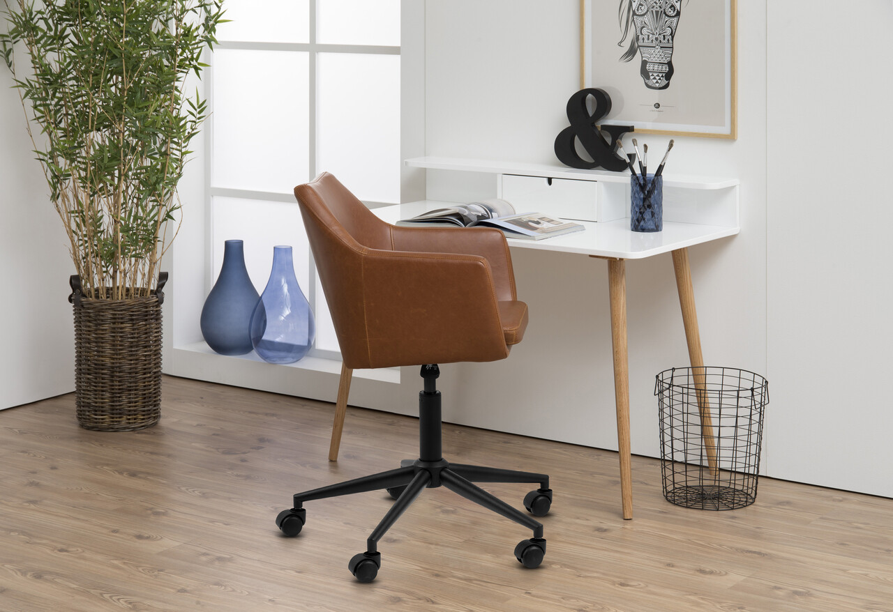 Scaun de birou Nora, Actona, 58x58x91 cm, rotativ, piele ecologica/otel, brandy - view 6