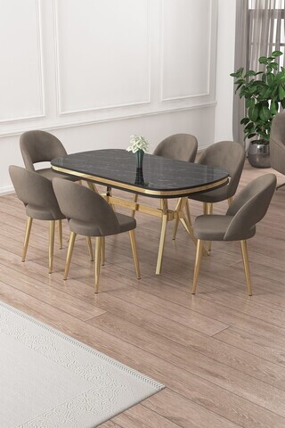 Set masa si scaune (7 piese), Hanah Home, Jita, Sonata / Aur / Cappuccino