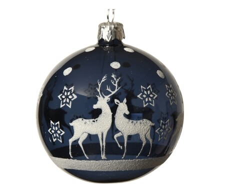 Glob Reindeer with star, Decoris, Ø8 cm, sticla, albastru
