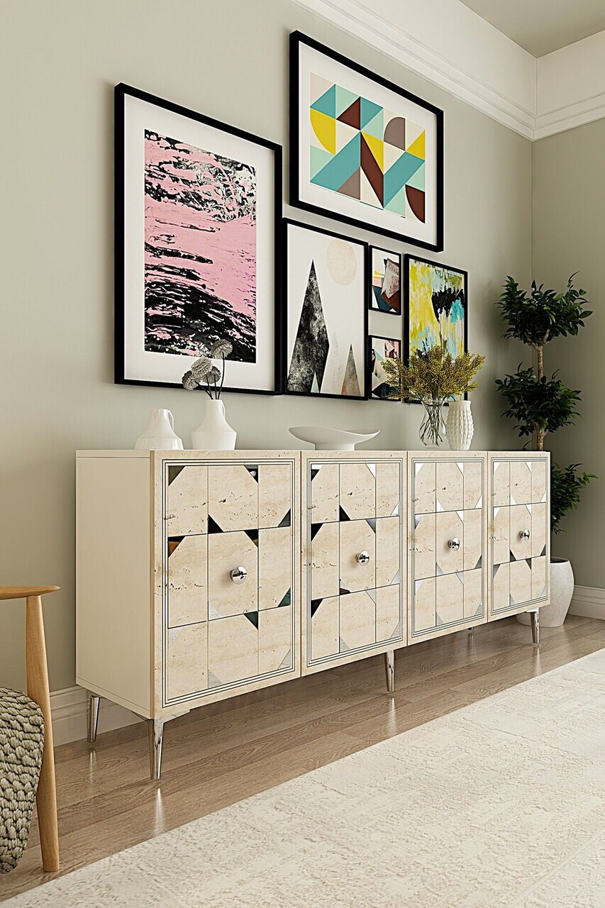 Consola, Hanah Home, Moka 180, 180x75x32 cm, White / Travertine / Silver — imaginea 2