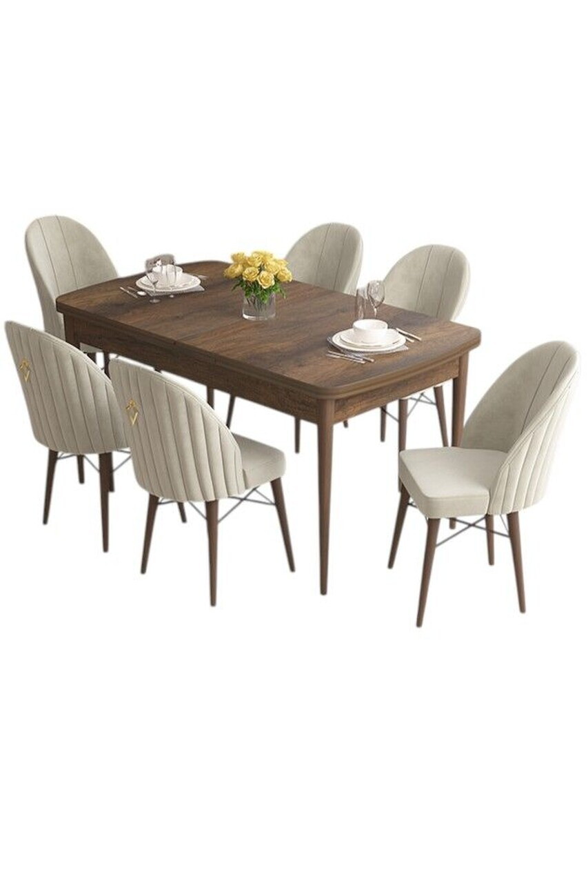 Set masa extensibila si scaune (7 piese), Hanah Home, Elf, Model baroc din lemn / Crem — imaginea 2