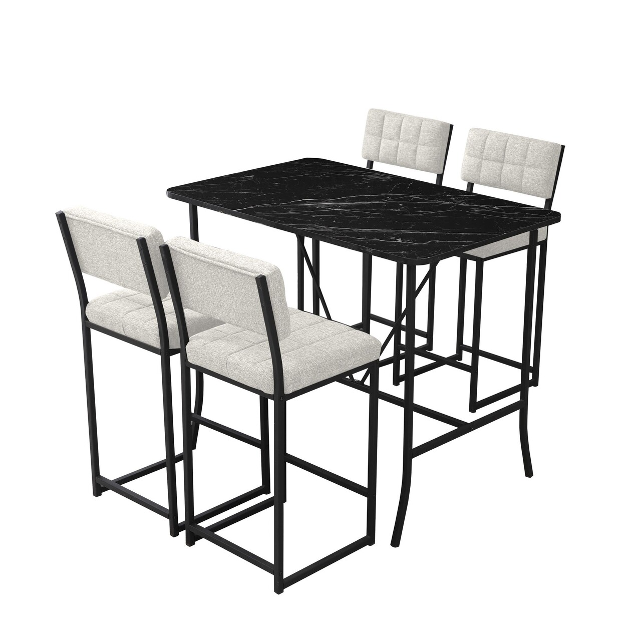 Set masa si 4 scaune de bar, Hanah Home, Retro, Crem/Negru - imagine 3