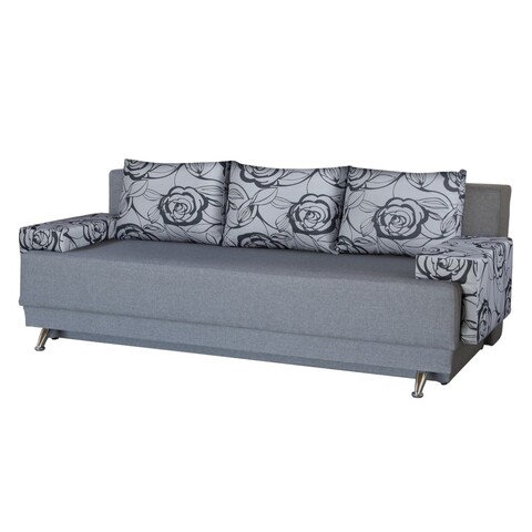 Poza Canapea Extensibila Roma Grey Flower 205x90x86 cm, cu lada de depozitare