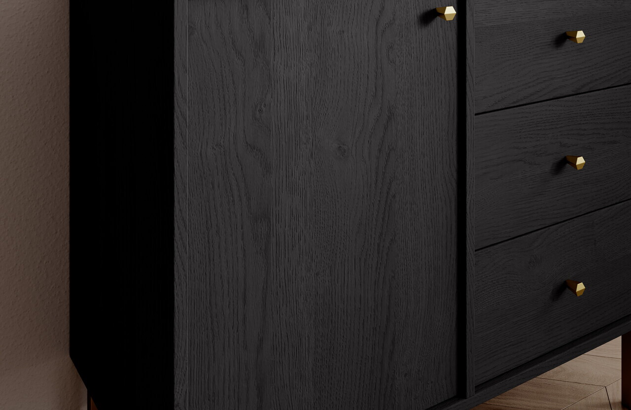 Comoda ADRK, Tili 1D 3S, 83.6x40.8x73.9 cm, PAL laminat, negru — imaginea 5