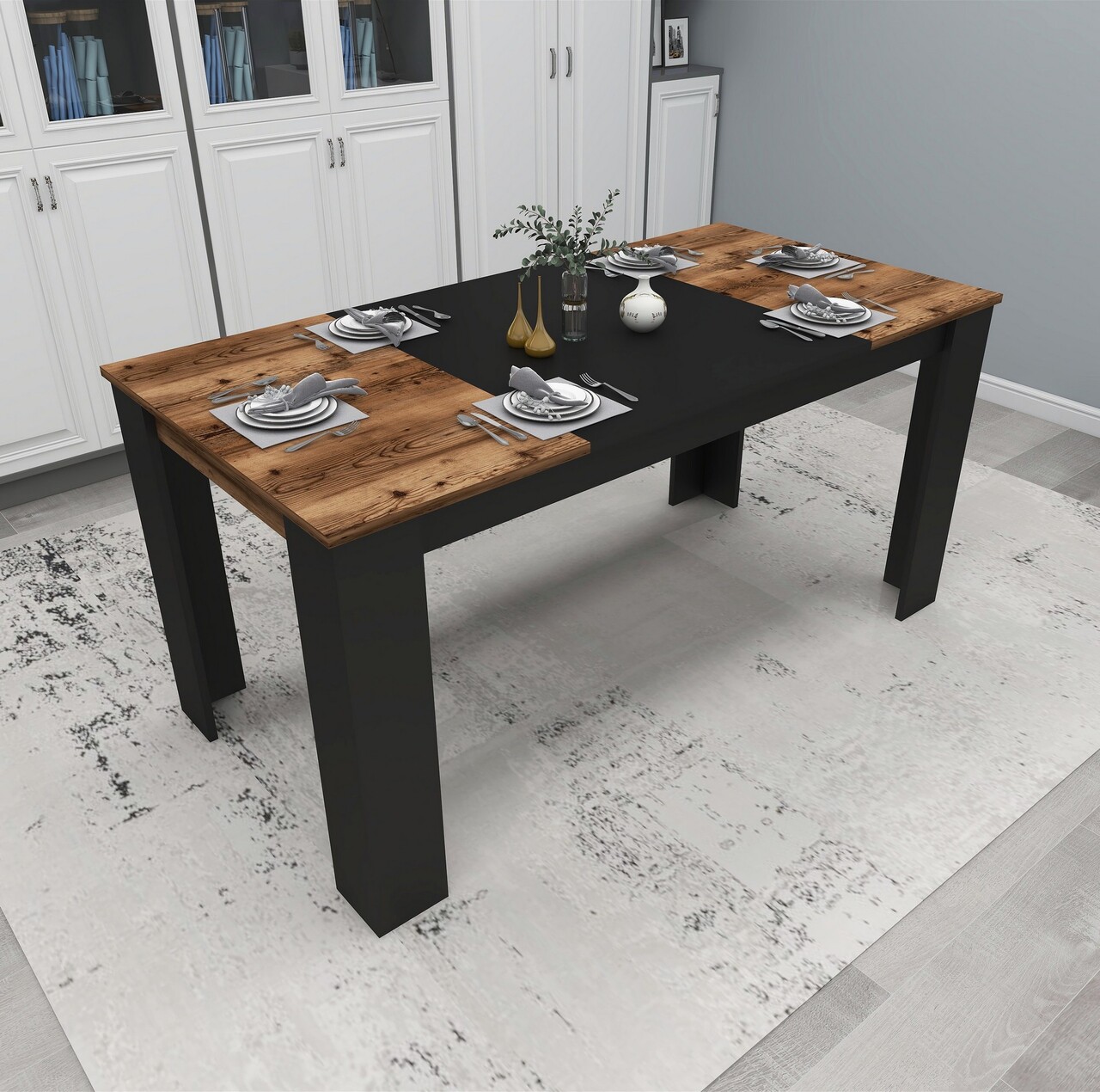 Masa, Arnetti, Line, 76.8x160x80 cm, PAL, Nuc deschis / Negru - 1 | YEO