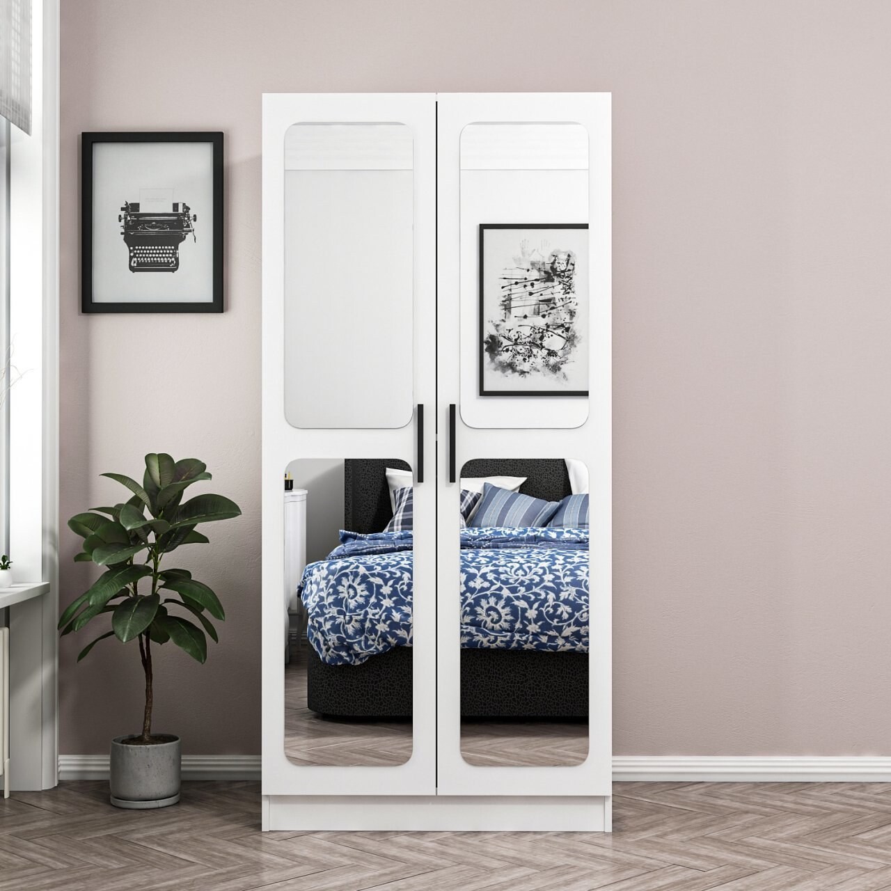 Dulap pentru haine, Minerva, Kale Chain Mirror White, 90x190x52 cm, PAL, Alb - 1 | YEO