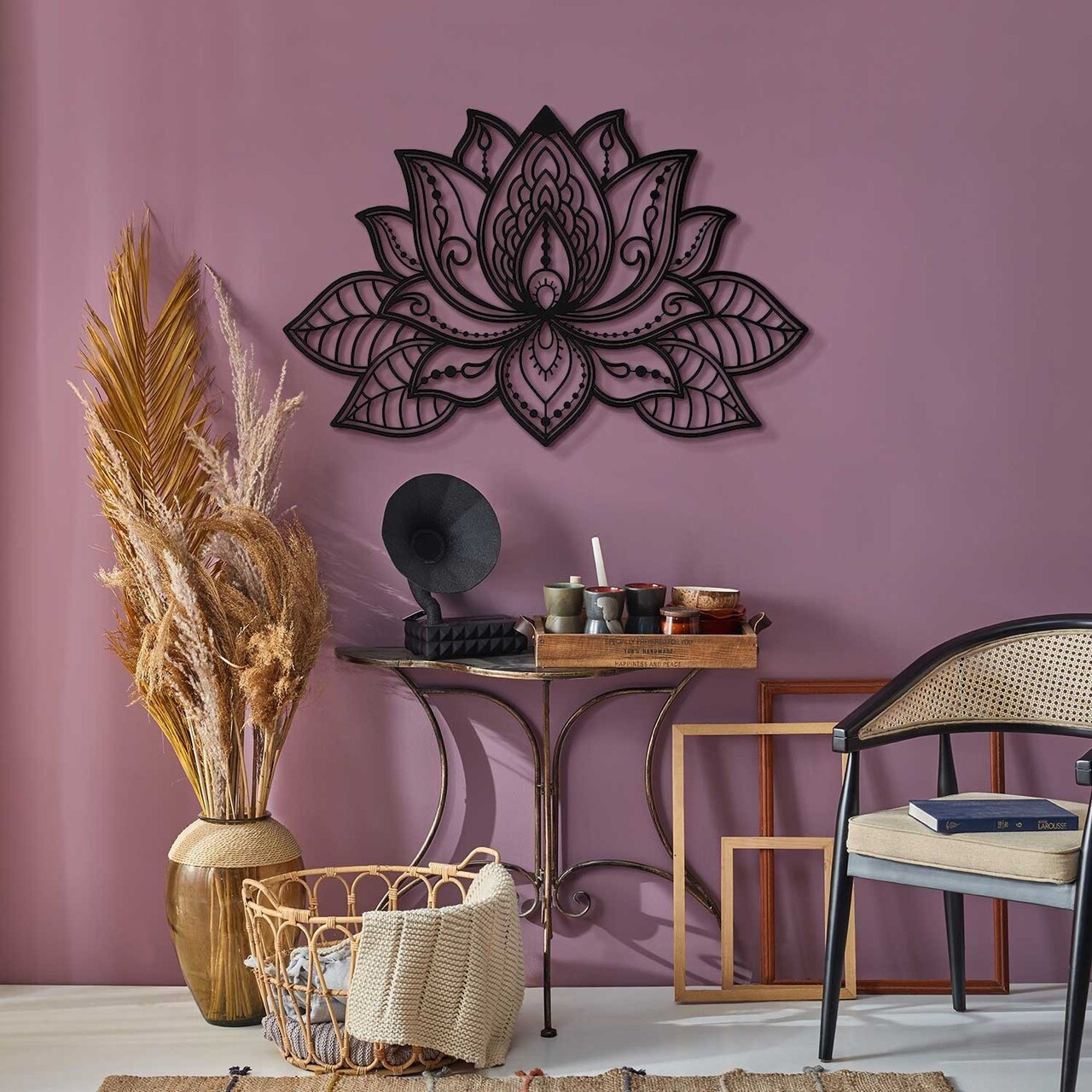 Decoratiune de perete, Lotus, Dimensiune: 44 x 68 cm (1 bucată), Negru - view 2