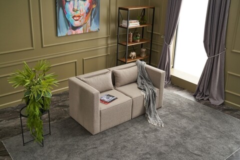 Canapea fixa moduler ikili koltuk, balcab home, 2 locuri, 80x60x72 cm, lemn, crem
