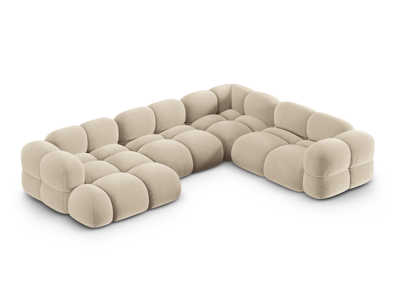 Coltar panoramic dreapta 5 locuri, Loretto, Cosmopolitan Design, 345x250x68 cm, catifea, bej deschis