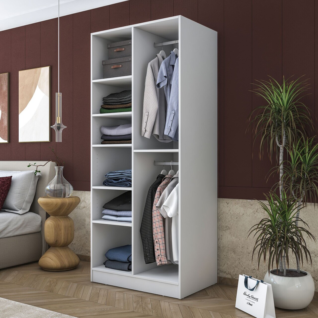 Dulap pentru haine, Hanah Home, BA171, 90x210x57.5 cm, PAL melaminat, Alb - view 6