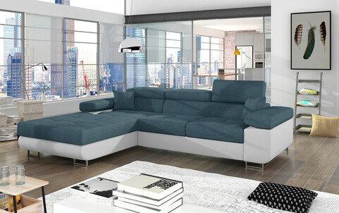 Coltar extensibil stanga 4 locuri ELTAP, Armd-68, Armando, 289x203x85 cm, lemn/poliester, albastru/alb