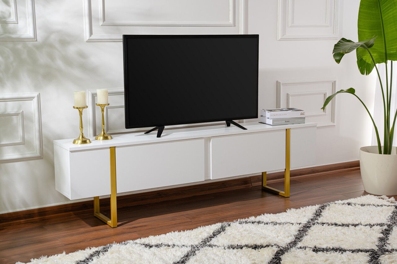 Comoda TV, Nordure, Serenity, 180x50x29.5 cm, Alb/Auriu