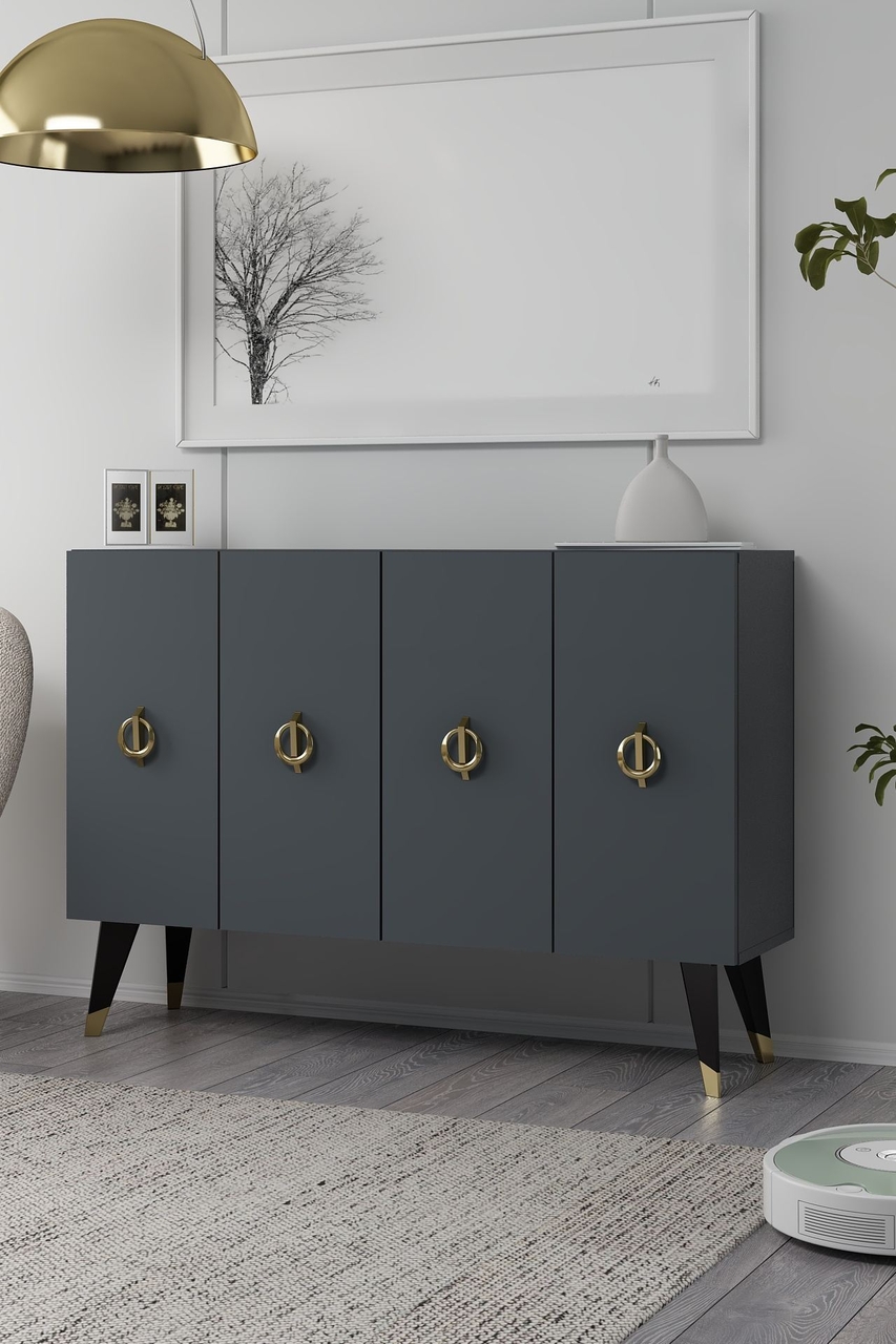 Consola, Hanah Home, 8185KM-32, 120x80x29.6 cm, PAL , Antracit / Aur