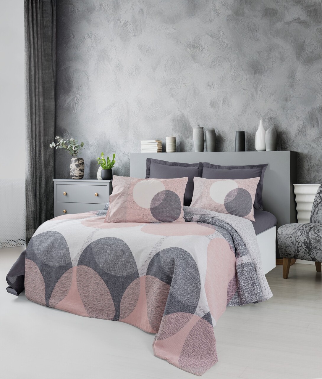 Cuvertura matlasata dubla, Leron - Grey, Cotton Box, 50% bumbac / 50% poliester