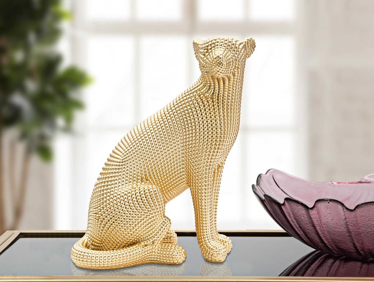 Statueta / Decoratiune Leopard, Mauro Ferretti, 23x15.5x29 cm, polirasina, auriu - 1 | YEO