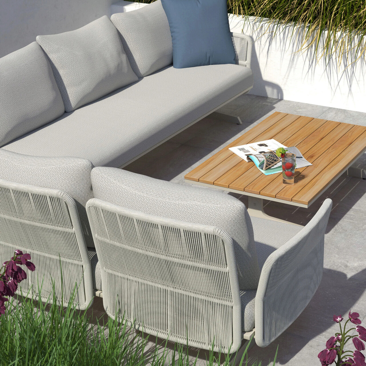 Set mobilier gradina/terasa Play, 2 piese, aluminiu/lemn de teak, gri/natur