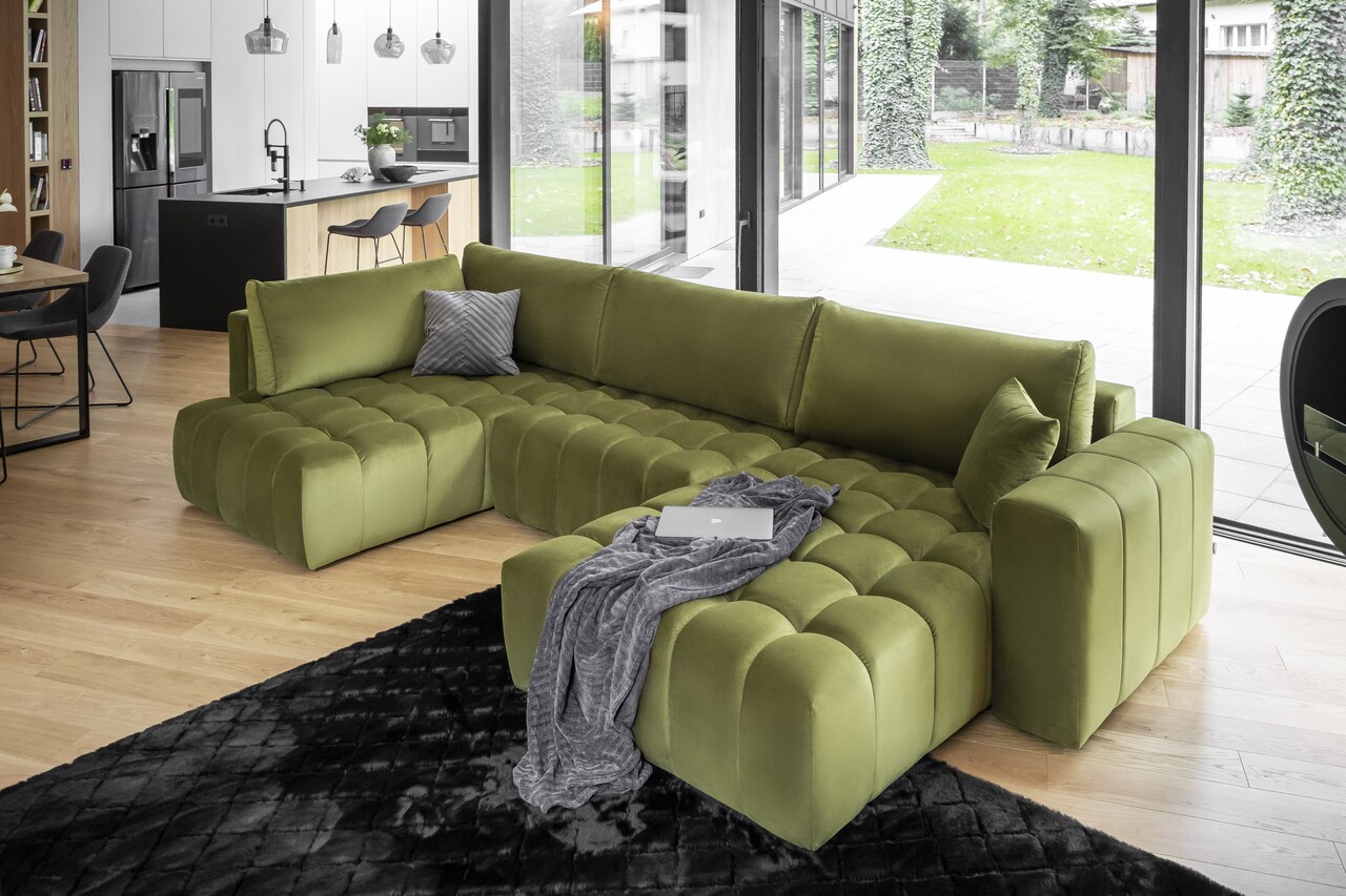 Coltar extensibil dreapta 6 locuri ELTAP, RT-33LO, Bonito, 350x175x92 cm, lemn/poliester, verde olive - 1 | YEO