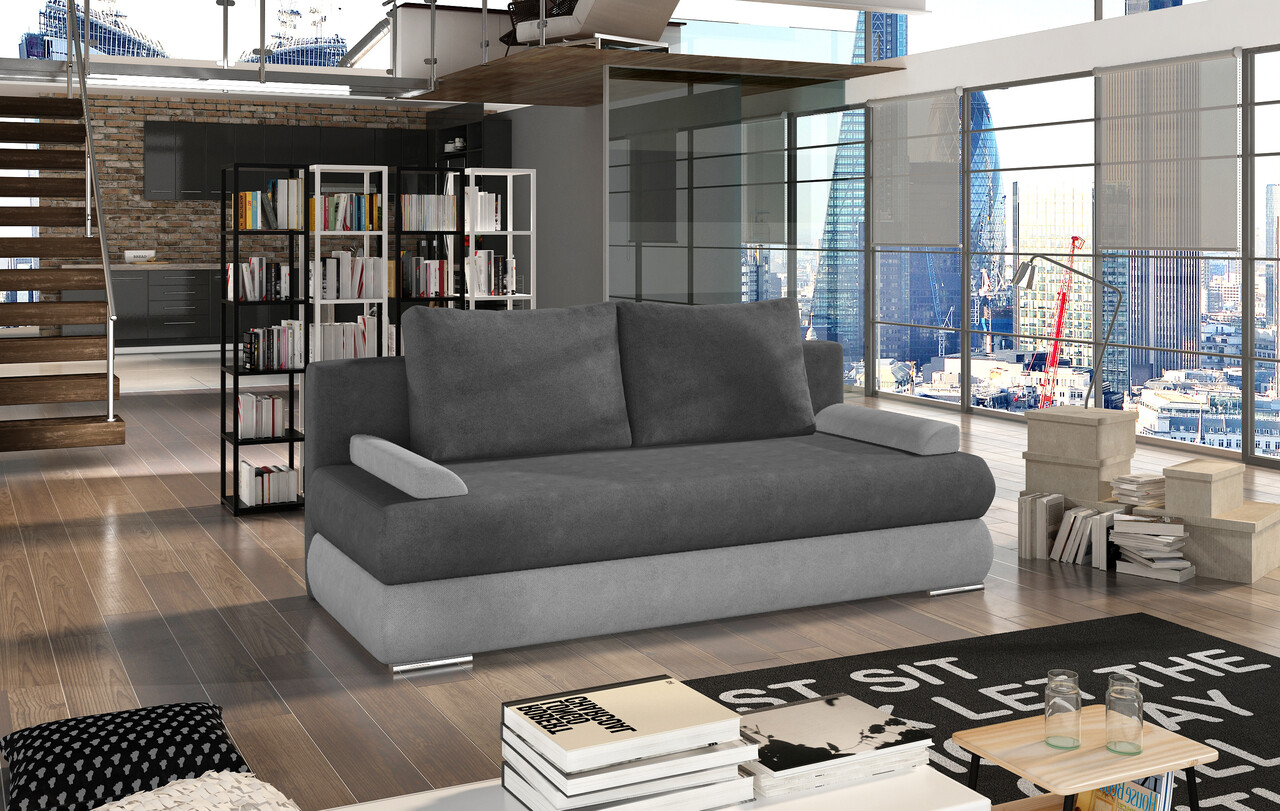 Canapea extensibila 3 locuri ELTAP, Milo, 213x95x90 cm, lemn/poliester, gri inchis/gri