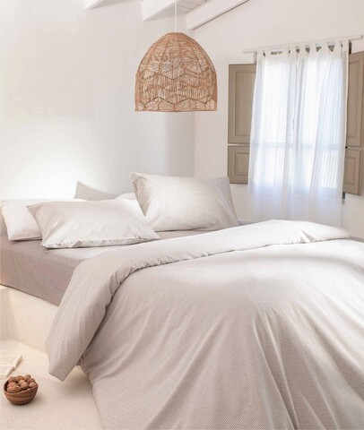 Lenjerie de pat pentru o persoana, viento - brown, ecru, elliott, 50% bumbac / 50% poliester