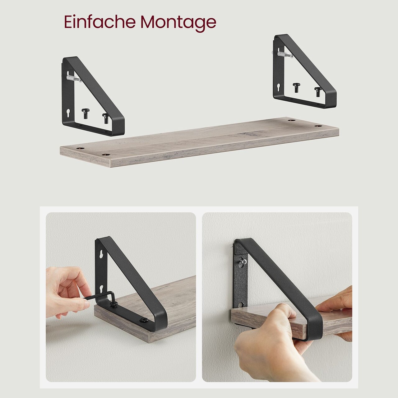 Set 3 rafturi de perete, Vasagle, Industrial Design, 40 cm/35 cm/30 cm, PAL/otel, gri - 1 | YEO